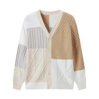 gxg.jeans男装2024年秋季卡其色V领针织衫撞色提花开衫毛衣男 卡其色-1 185/XXL