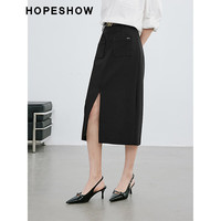 红袖通勤垂感半身裙春季2024女装 前开叉后拉小众气质显瘦直筒裙 黑050 M