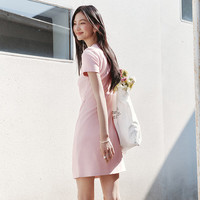 森马（Semir）连衣裙女收腰T恤裙小心机夏季2025新款绣花圆领短裙简约休闲