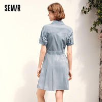 森马 Semir连衣裙女翻领百褶短裙气质优雅夏时尚收腰衬衫裙109324114022