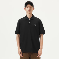 gxgjeans 【限时五折】 美式细致绣花商务斯文翻领短袖polo衫 黑色
