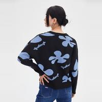 春秋百搭毛衣女花朵提花气质简约时尚舒适百搭毛衫女士毛衣