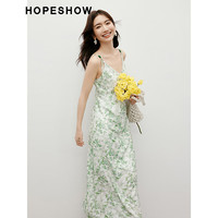 红袖薄荷曼波雪纺连衣裙夏季2024新款女装 收腰V领显瘦气质吊带碎花裙 602