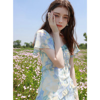 三彩独醒2025夏季新款荷叶边印花雪纺裙连衣裙度假风长裙F 花卉预售[付款内20天]发