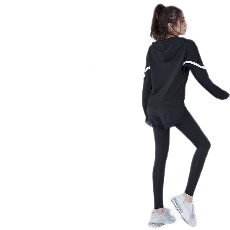 COZOK健身套装女秋冬季加绒款瑜伽服装备跑步晨跑专业长袖薄款运动衣   建议95-105斤左右