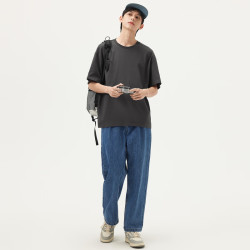gxgjeans 男装 多色基础休闲简约宽松短袖T恤男士 25年夏新品 深灰色 M (170)