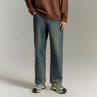 GXG奥莱 复古水洗舒适休闲时尚宽松直筒牛仔长裤  蓝灰色 180/XL