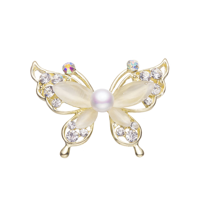 Larmes d'Anges 合金7-8mm淡水珍珠蝴蝶胸针