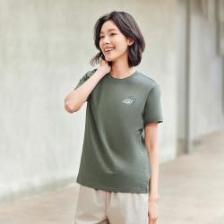 斯凯奇 夏季绣花女式t恤纯棉短袖t恤衫女高级感运动t