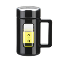 希乐(cille) 希乐玻璃杯带把商务办公杯男大容量便携水杯创意过滤泡茶杯子 蓝色