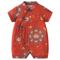 Shining Moment婴儿连体衣夏季百天宝宝衣服红色新生婴儿衣服男女薄款周岁中式 金玉满堂-短袖立领连体衣