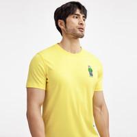 七匹狼短袖T恤男士夏季圆领休闲绣花设计舒适男装上衣 606(浅黄) 3XL 185/100A 185/100A/XXXL