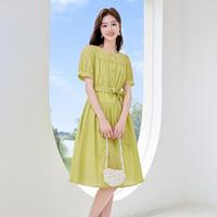 香影 X.YING【时尚夏装】法式圆领连衣裙女气质泡泡袖收腰显瘦超好看裙子