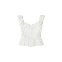 Uena 白色肌理感荷叶花边方领无袖小衫蓬蓬半身裙套装