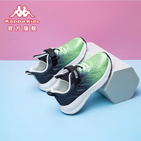 Kappa Kids24年春款童鞋儿童运动鞋春轻便透气魔术贴跑步鞋 黑绿 29