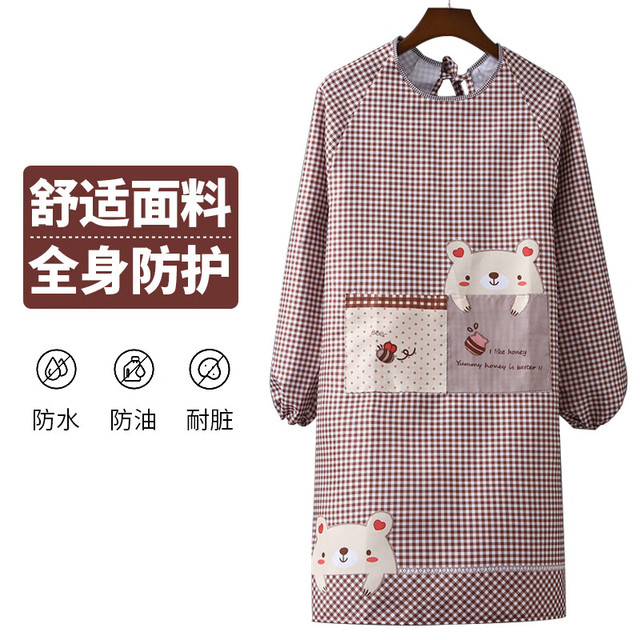 美丽新 防水防油污长袖罩衣成人围裙厨房可擦手男女时尚家务围裙米奇黑色 长袖围裙-米奇黑色