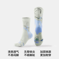 松山棉店女士中筒袜抗菌透气吸汗柔软亲肤国潮提花运动袜 亭台楼阁 1双 均码 （35-40码）