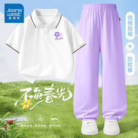 JEANSWEST CLUB儿童polo短袖t恤夏季薄款印花衫童装透气亲肤短袖 桃花X白色+紫色 150