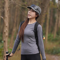 灰壳100%美利奴羊毛速干衣女美丽诺圆领长袖T恤春秋户外登山徒步 米红色 【180gsm-17.5μm】 S (155) 【85-100斤】