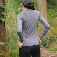 灰壳100%美利奴羊毛速干衣女美丽诺圆领长袖T恤春秋户外登山徒步 米黄色 【250gsm-17.5μm】 M (160) 【100-115斤】