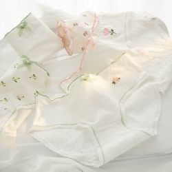 钱塘娘子 白色日系少女纯棉内裤女生刺绣郁金香全棉抗菌裆学生中腰三角裤