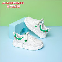 Kappa Kids卡帕童鞋幼儿园小白鞋男童2024中大童低帮休闲女童运动板鞋 白/绿 35