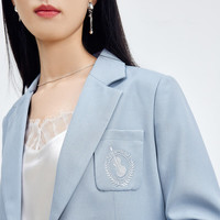 秋水伊人春季蓝色西装外套女装简约气质西装H型通勤大气西装外套女 蓝色 S