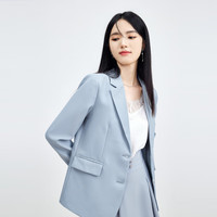秋水伊人春季蓝色西装外套女装简约气质西装H型通勤大气西装外套女 蓝色 M