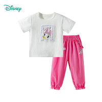 迪士尼宝宝（Disney Baby）童装儿童卡通短袖长裤套装时尚舒适透气百搭夏季套装 ZD2ET001粉白 140