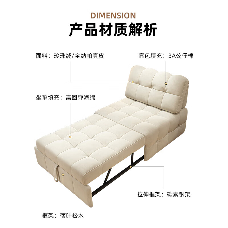 费杰罗单人沙发床一体两用拼接床加宽折叠皮沙发床2025168B#0.8m 168B#【珍珠绒】