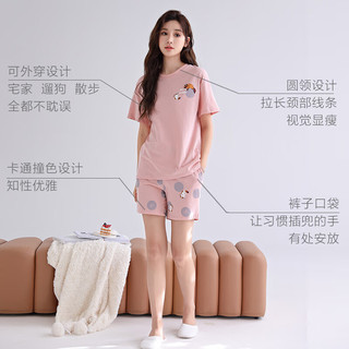 红蜻蜓 RED DRAGONFLY睡衣女春夏季纯棉圆领休闲卡通短袖短裤波点家居服套装 XL