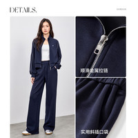 尚都比拉休闲运动针织套装女春季针织卫衣外套直筒长裤两件套 深海蓝 M