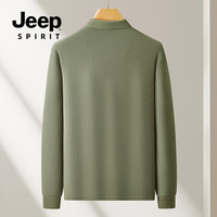 JEEP SPIRIT吉普polo衫男长袖春秋T恤休闲商务翻领男装上衣打底衫 军绿 L