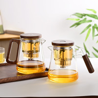 牧禾飘逸杯泡茶壶全玻璃内胆家用沏茶过滤按压式冲茶器茶水分离泡茶杯 玻璃把 飘逸壶500ML