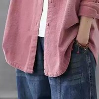 子牧棉麻2024秋装 女灯芯绒衬衣外套韩版显瘦设计感衬衫上衣1051 皮