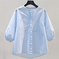 子牧棉麻 女士中袖衬衣文艺百搭衬衫