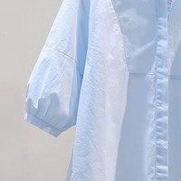 子牧棉麻2025春夏装 女文艺百搭衬衫中袖宽松上衣七分袖小衫衬衣3027 蓝色 M (90-115斤)