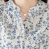 子牧棉麻2024夏装 女小清新碎花短袖上衣时尚百搭小衫印花衬衫3690