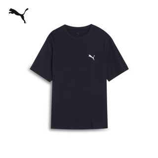 PUMA 纯棉纯色宽松短袖T恤男女款新款夏季运动上衣 690409 黑色-01