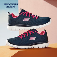 斯凯奇（Skechers）鞋运动鞋女款透气跑步鞋鞋健步鞋轻便慢跑鞋子夏季 12615-NVHP 海军蓝色/桃红色 39