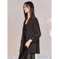 太平鸟【通勤系列】欧若风柔光系列防晒凉感四面弹力通勤西装外套 黑色 L 165