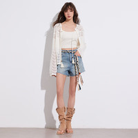 BAIC HOUE/百家好法式田园风勾花镂空针织衫女2025夏季宽松罩衫