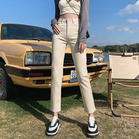 米白色直筒牛仔裤女2024年秋季新款高腰显瘦小个子八分新塘烟管裤