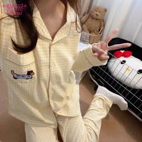 莫代尔睡衣女士春夏长袖卡通腊肠狗韩版套装25新品少女风可外穿家居服L