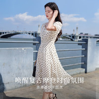 香影 X.YING法式波点v领连衣裙女2025夏装新款莱赛尔天丝泡泡袖高腰裙子 波点