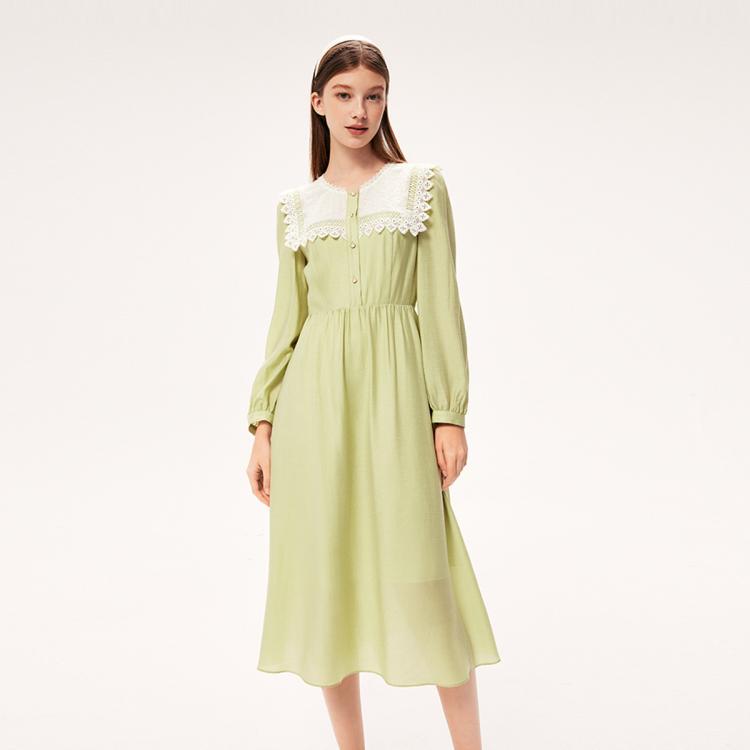 诗凡黎蕾丝拼接连衣裙春高级感法式娃娃领茶歇裙女