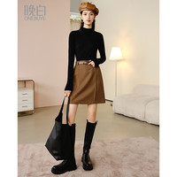 晚白【直降】半裙休闲短裙高腰小A半身裙【不含腰带】 咖色 S