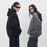 CHINISM黑水系列 CH500g重磅水洗做旧针织连帽卫衣男装帽衫上衣 灰色 S （体重 45-60kg）