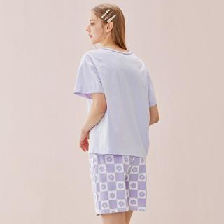 【100%棉】睡衣女夏季薄款短袖短裤套装撞色外穿女士家居服