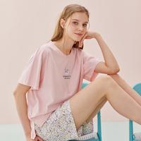 【100%纯棉】睡衣女夏季薄款短袖短裤套装撞色外穿女士家居服